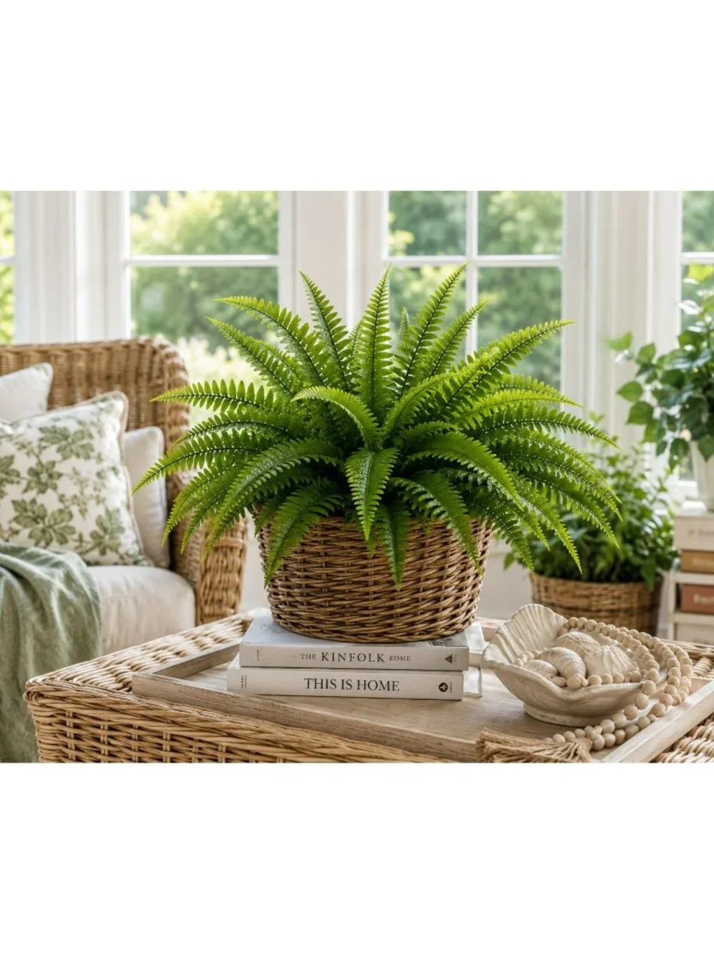 Artificial Boston Fern Bush 20 Inch Faux Fern Plant Hanging Basket Filler Plante